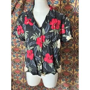 Sunset Cove Rayon Floral‎ Hawaiian Shirt Top Blouse Vacation Cruise Resort